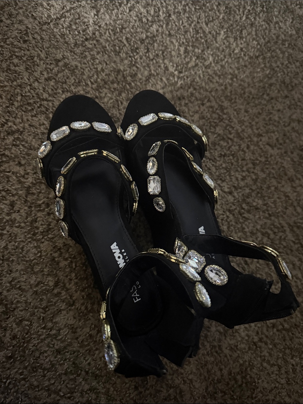 Fashion Nova Black Jeweled Strappy Heels